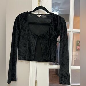 Cotton On Black plaid semi-sheer cropped Knit Cardigan Sz S EUC